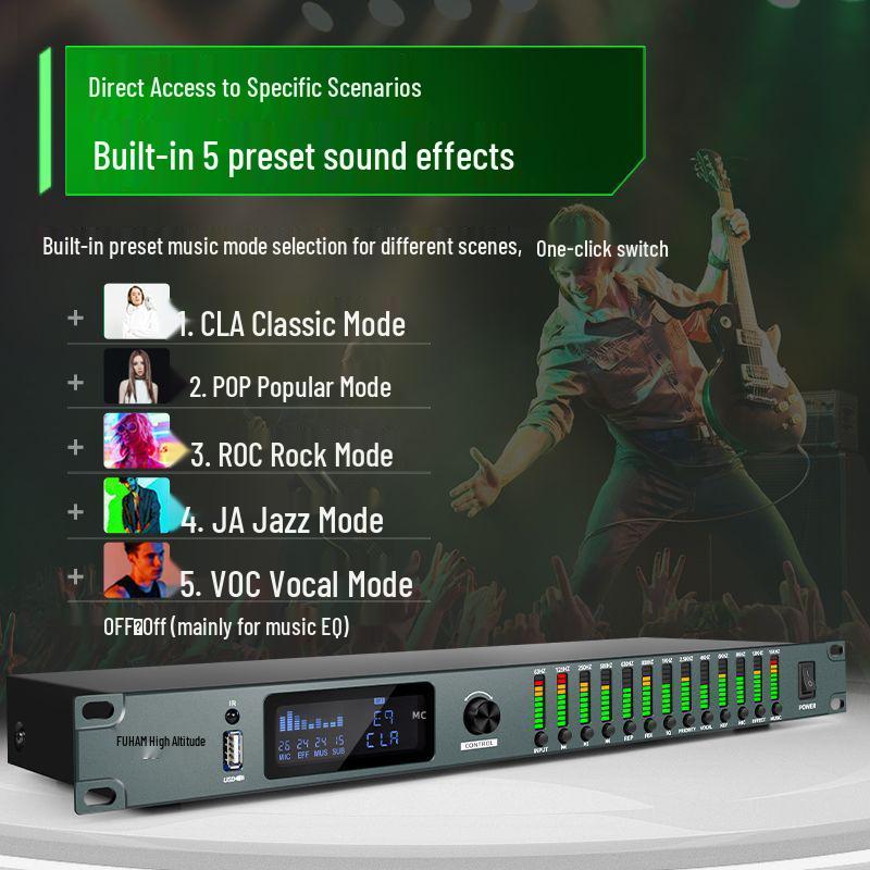 Professional Karaoke Stage & Home Audio Processor with Preamp, Anti-Howl, Equalizer, and Reverb Effects