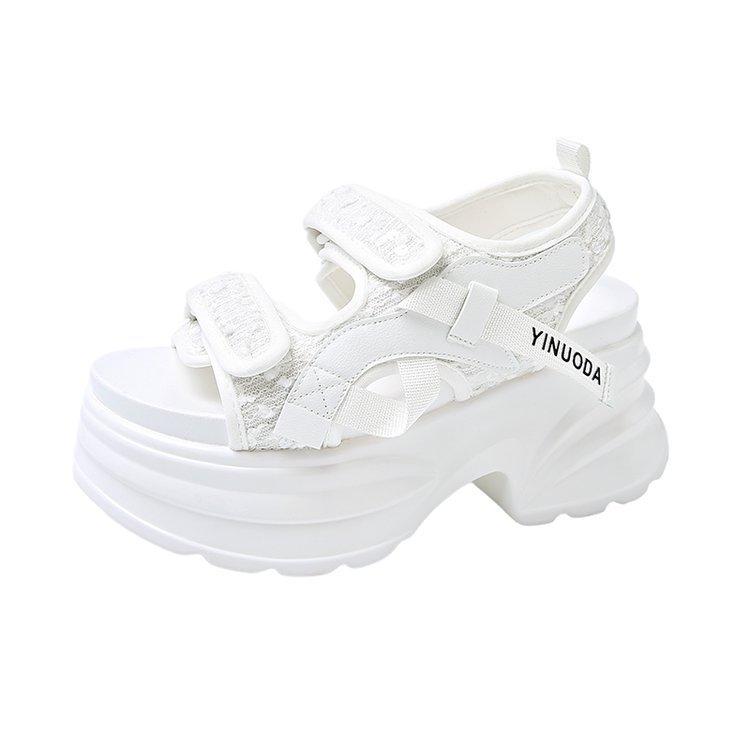 

[Youshilai] thick-soled sandals for women 2025 summer new rhinestone versatile heightening soft-soled beach shoes for women 35