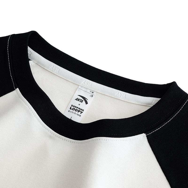 Anta Cotton Loose Comfortable Trendy Printed Color Block Casual Long Sleeve T-Shirt Women Tops 962548401-2