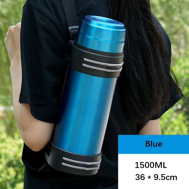 1500/2500 ml Isolierbecher, 100 % auslaufsicher, 100 % Isolierung, großes Fassungsvermögen, Edelstahl, mit Griff und Schultergurt, für Reisen, Angeln, Arbeit