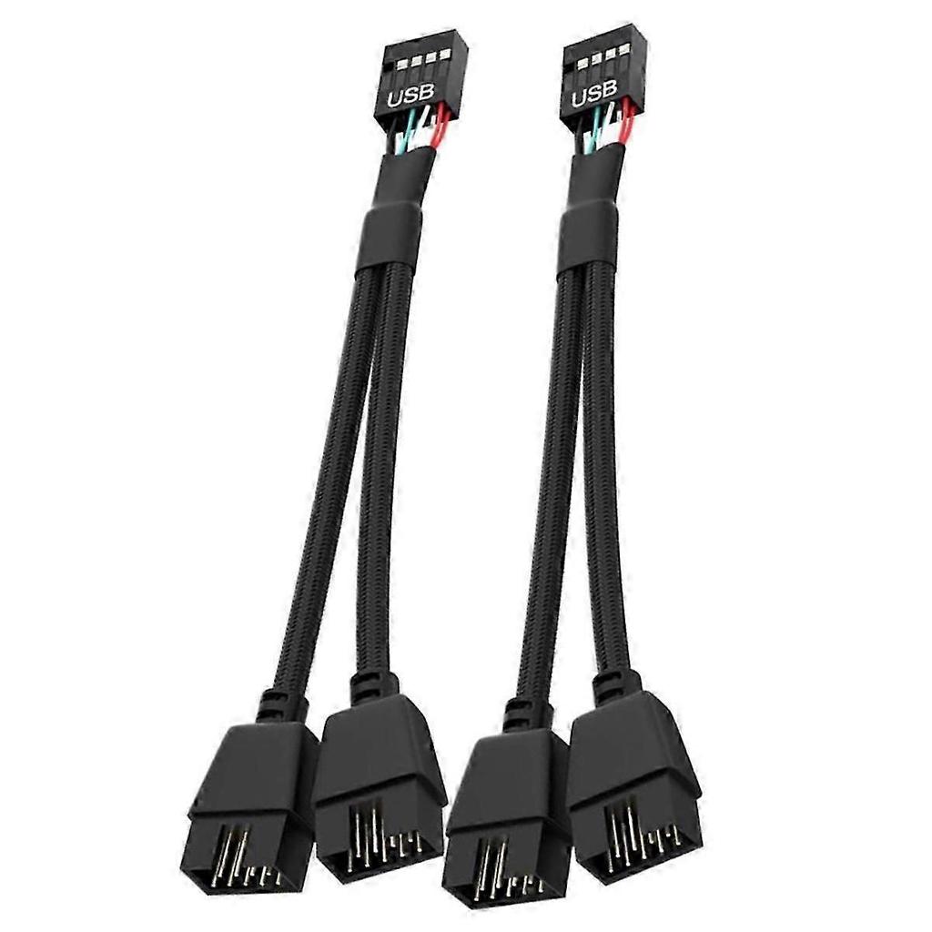Computer Motherboard USB 2.0 9Pin to Dual 9 Pin Extension Cable Black