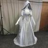 Damen Deluxe Hexenkleid Mittelalter Renaissance Maxi Schleppenkleid Halloween Teufel Heidnische Hexe Hochzeit Cos Kostüm Kapuzengewand Robe