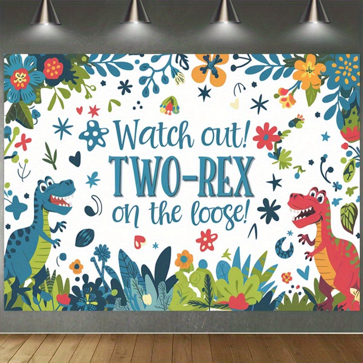 1 piece Attention! Two Tyrannosaurus rexes are on the run! Dinosaur-themed party banner background - photography background 100x150cm