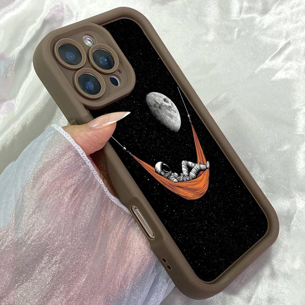 

JT307 Lazy Astronaut for iPhone 17 16 15 14 13 Pro Max Samsung S26 S25 Ultra A17 A16 A07 A56 A13 A14 A15 Xiaomi 15T Redmi 15c Note 14 Soft Case Redmi 15C 4G/5G(171.6) коричневий