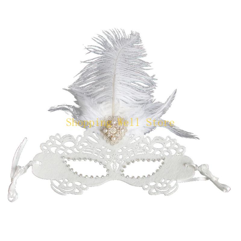 KX4B Feathered Rhinestones Mask Crystal Elastic Bands Party Masquerades Accessory CN