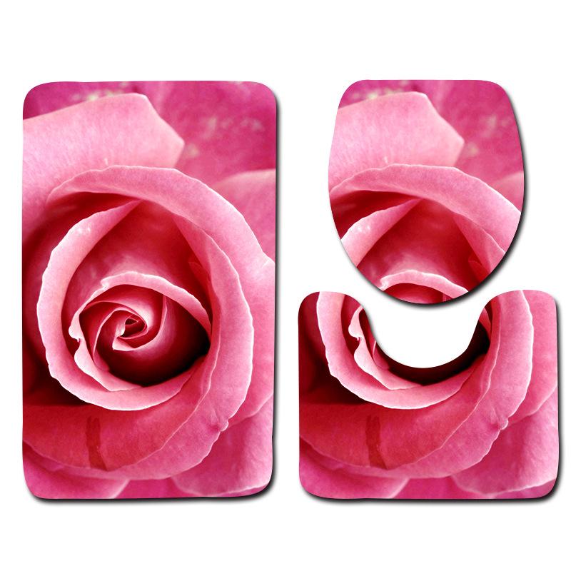 Rose Floor Mat Bathroom Mat Toilet Three-Piece Set