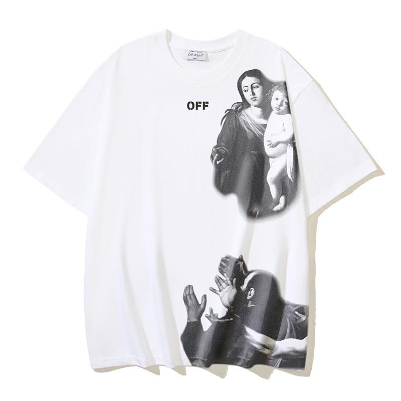 1178 Off-White 2026 Summer New Angel Religion Virgin Mary Printed Short Sleeved T-shirt for Men and Women