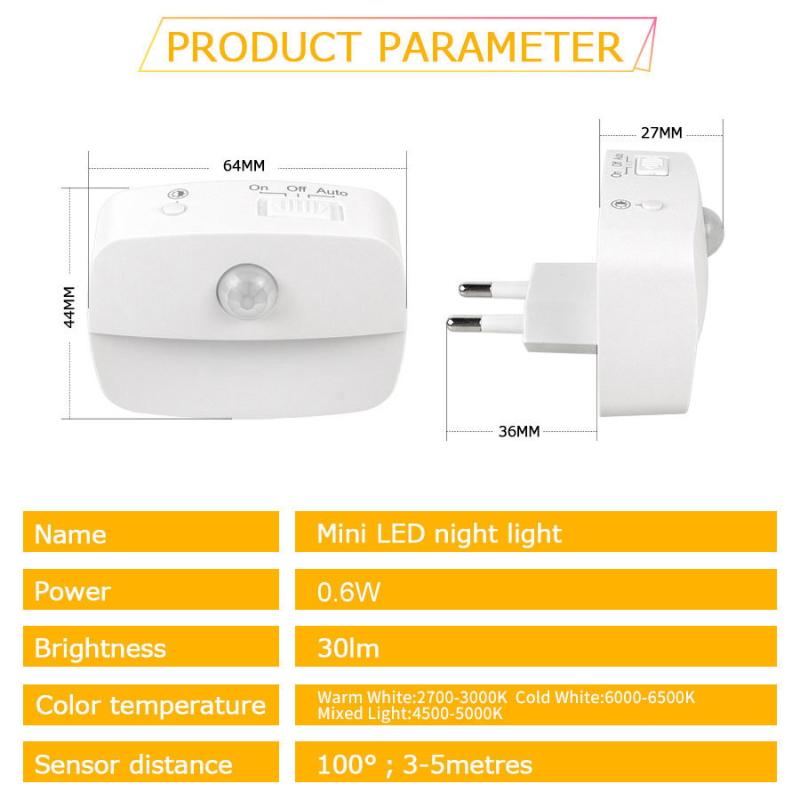 LED Night Light With Motion Sensor Light EU US Plug Socket Lamps Children Night Lights Wireless Wall Bedside Bedroom Night Lamp