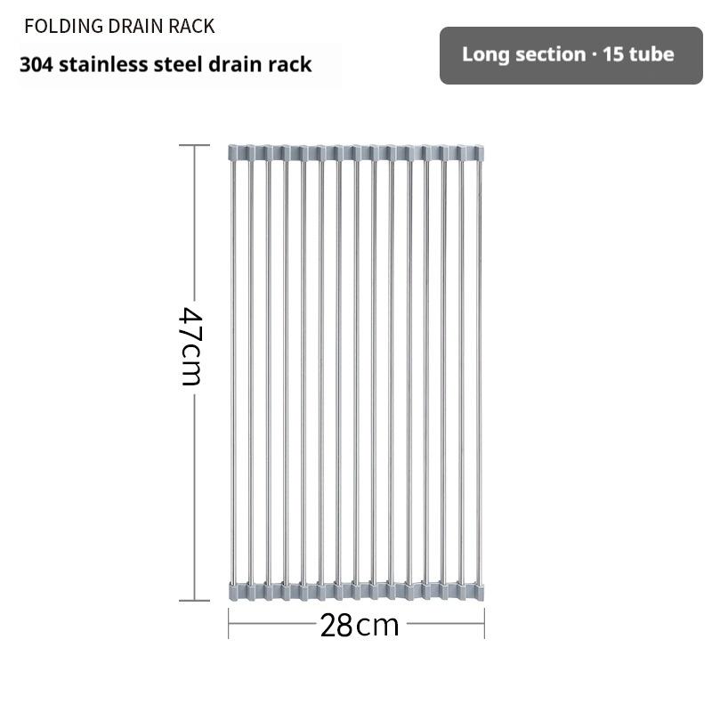 

Folding Kitchen Dish Drying Rack Multifunctional Stainless Steel Bowl Fruit & Vegetable Rack Sink Roller Storage Basket Rack Too