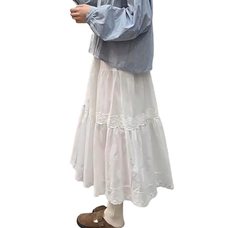 South Korea Dongdaemun Spring and Autumn New Temperament Versatile Elastic Waist High Waist Medium and Long Lace Lace Skirt