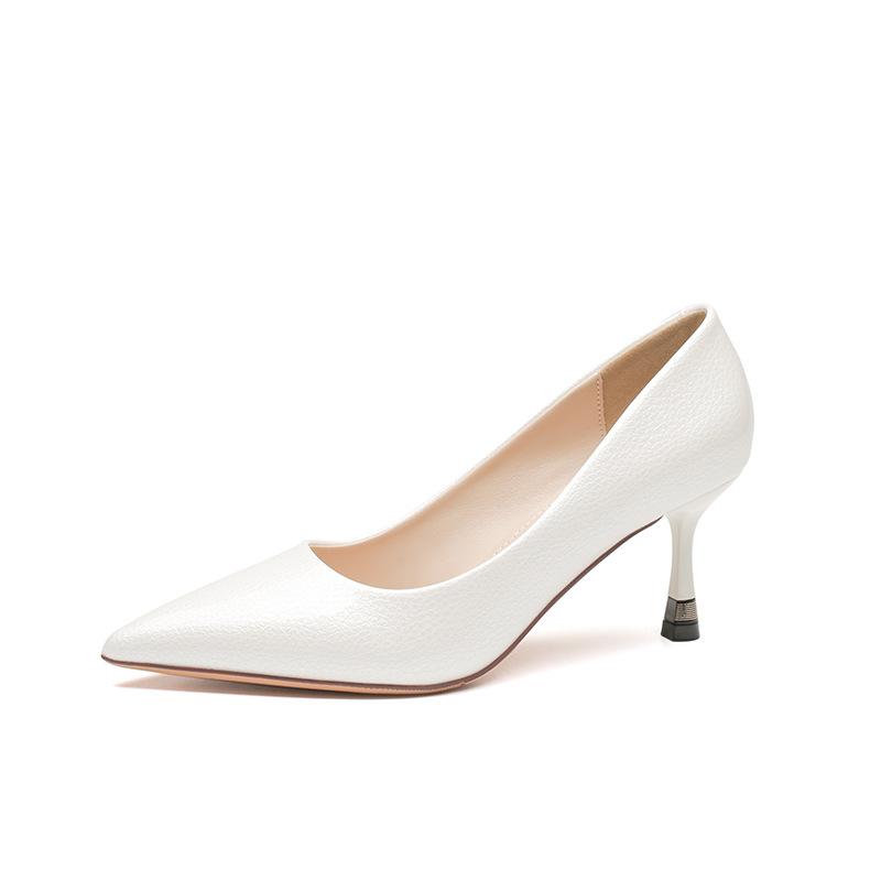 White Nude Not Tired Feet Thin Heels High Heels 2025 New Spring and Summer Temperament Pointed Small Patent Leather Single Shoes Apricot