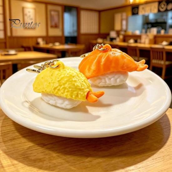 Stress Relief Toy 1/6Pcs 3D Printed Sushi Clicker Keychain, Push Button Fidget Toy, Finger Keyring Pendant Backpack Handbag Charm Gadget