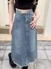 Women's High-Waisted Denim Midi Skirt - Slimming A-Line for Petite Figures