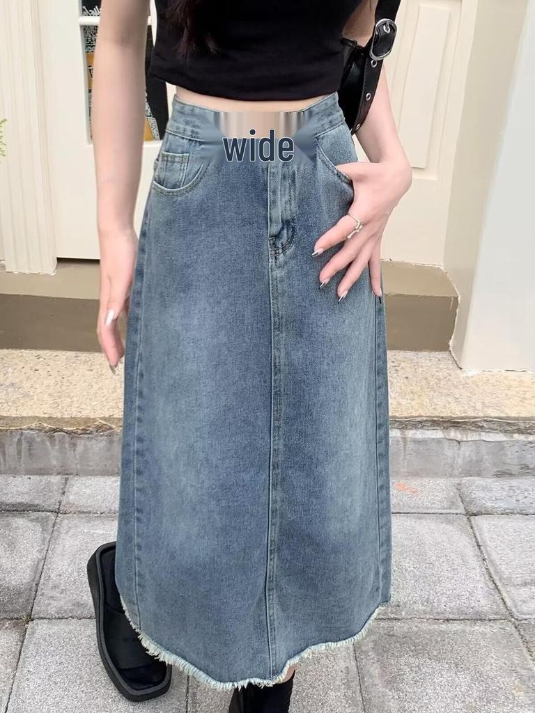 Women's High-Waisted Denim Midi Skirt - Slimming A-Line for Petite Figures