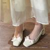 Square Head High Heels Women's Bag Head Empty Sandals Flower Thick Heel Gentle Wind Bow Middle Heel Single Shoes with Skirt