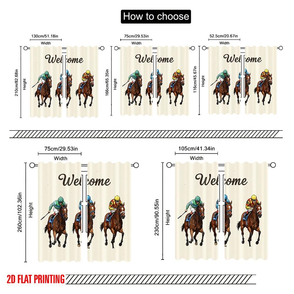 2 st 2D plattryckta Fönstergardiner Välkommen Hästkapplöpning Jockeys 100% Polyester Utan El Semesterdekorationer
