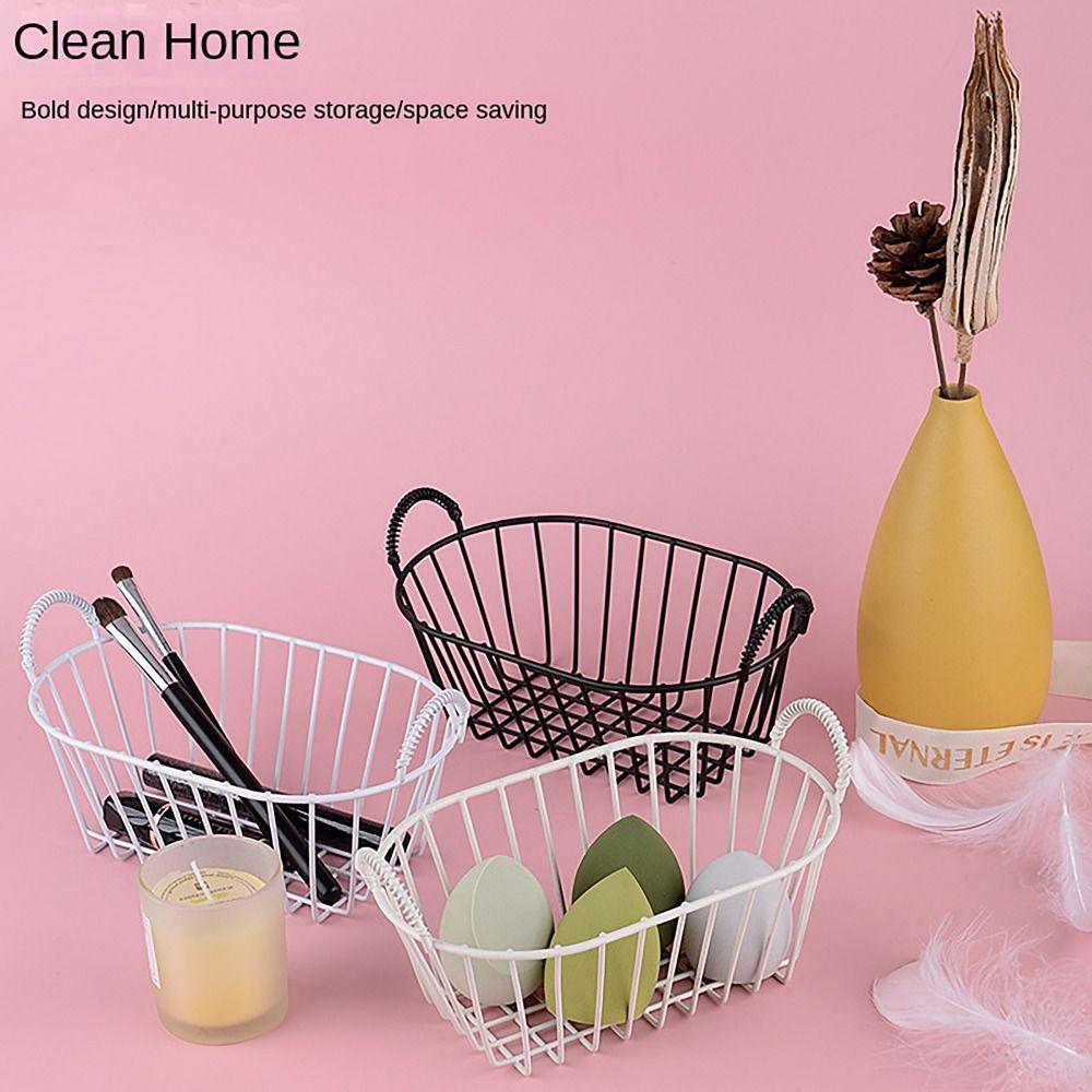 INS Style Iron Storage Basket with Handle Fruit Basket Desk Organizer Box  for Room Dormitory