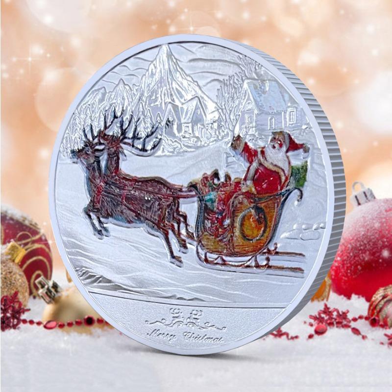 Christmas backpack decoration, commemorative coins, antique silver coins, Santa Claus, Christmas Eve, gifts, gold coins, silver coins, keychains
