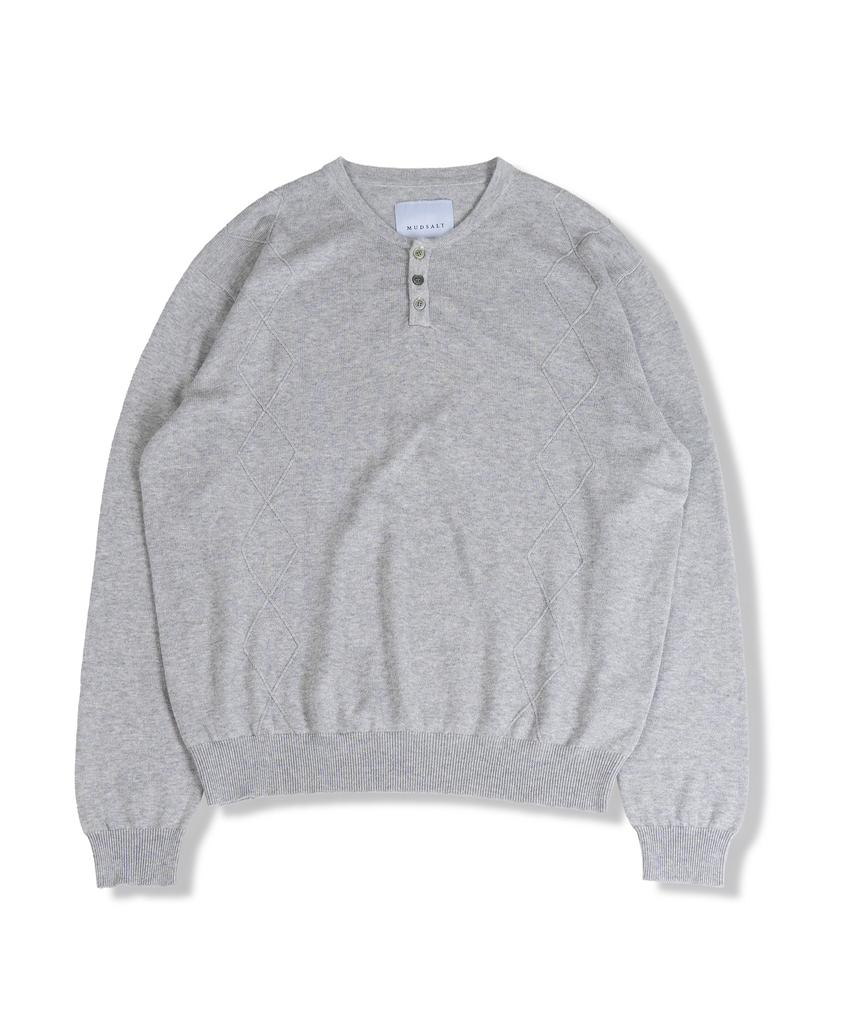 MUDSALT Cable Henley Neck Knit Melange Gray