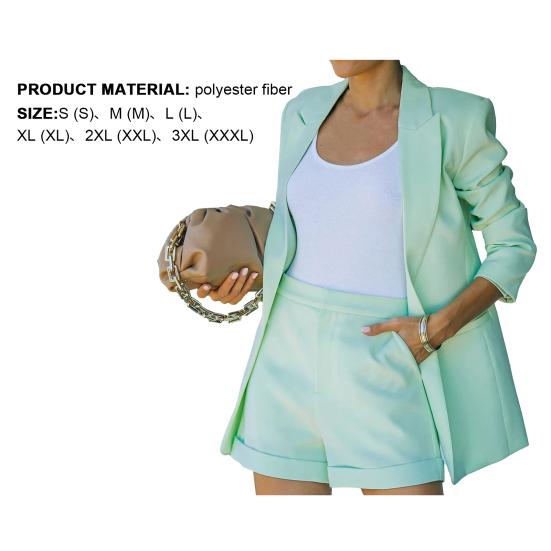 2Pcs/Set Ladies Suit Solid Color Lapel Neck Cardigan Blazer Summer Jacket Shorts Suit Commuter Clothes Streetwear