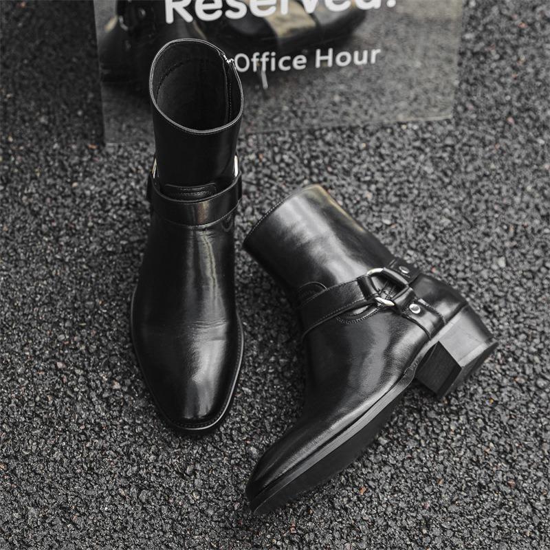 Martin boots men's high-top Chelsea boots zipper short locomotive boots trendy British pointed casual men's shoes J