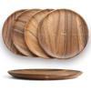 YFWOOD Lacquered Acacia Wood Plate Set, 4 Pieces, 27cm Diameter, Large Wooden Tray, Round Plate, Japanese Tableware, Grilled Fish, Appetizers, Sweets,