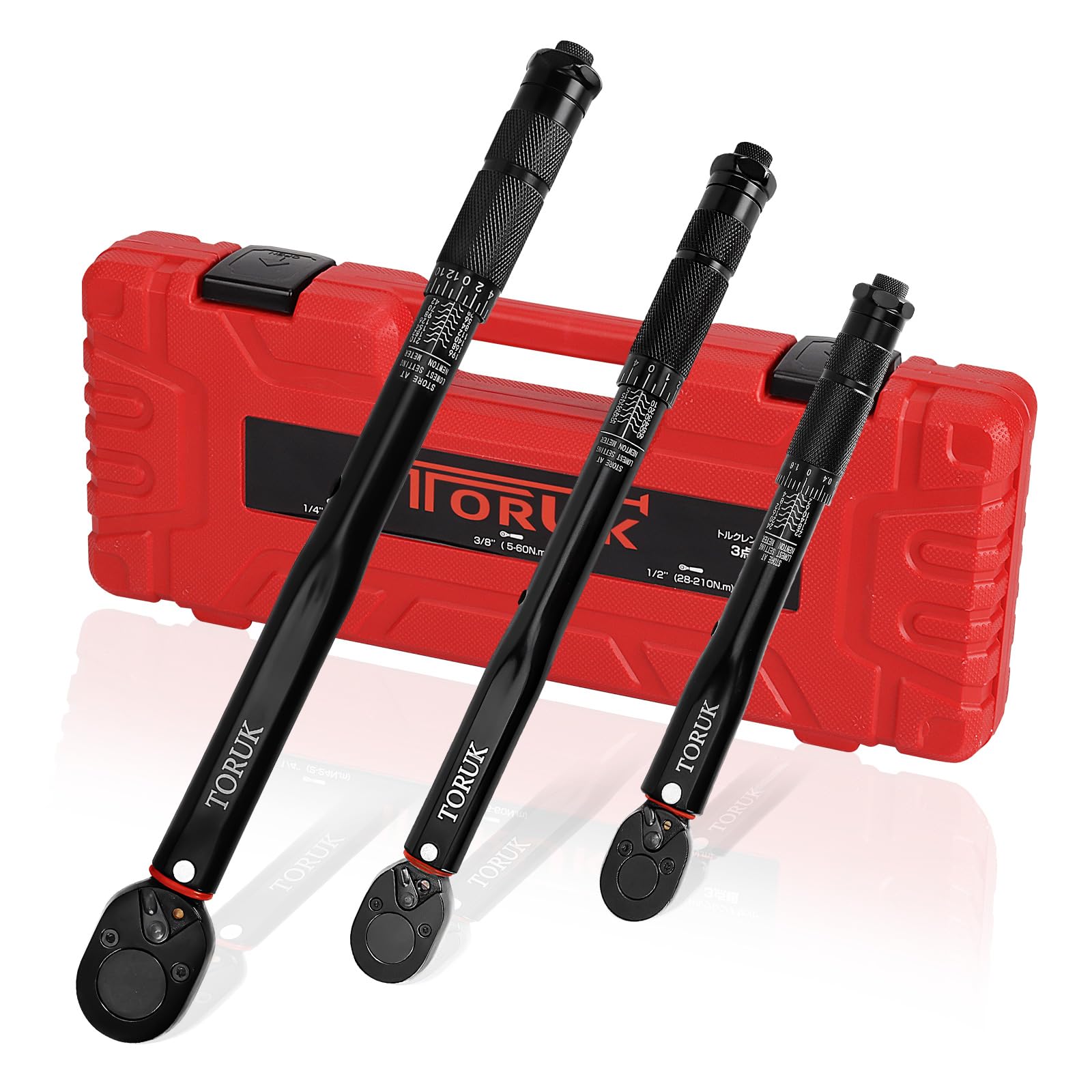 

Preset Torque Wrench Perfect for tire and machine Includes storage calibration and Japanese instruction Set, 3-Piece Set 1/2 (28-210N.m), 1/4 чёрный