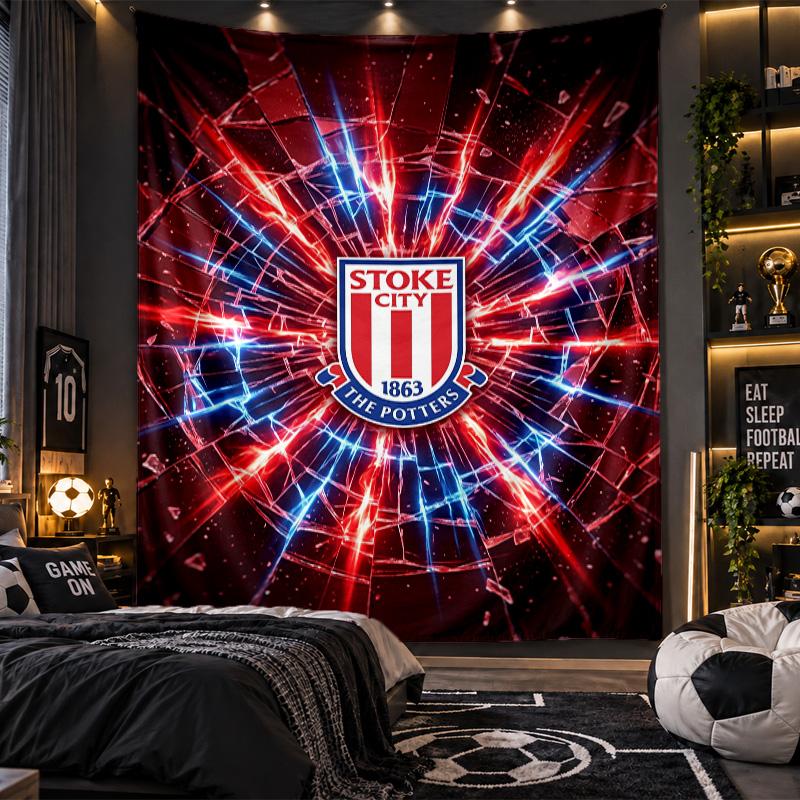 Wall Hanging Tapestry Stoke City Football Print Cloth for Living Room Bedroom Home Decor