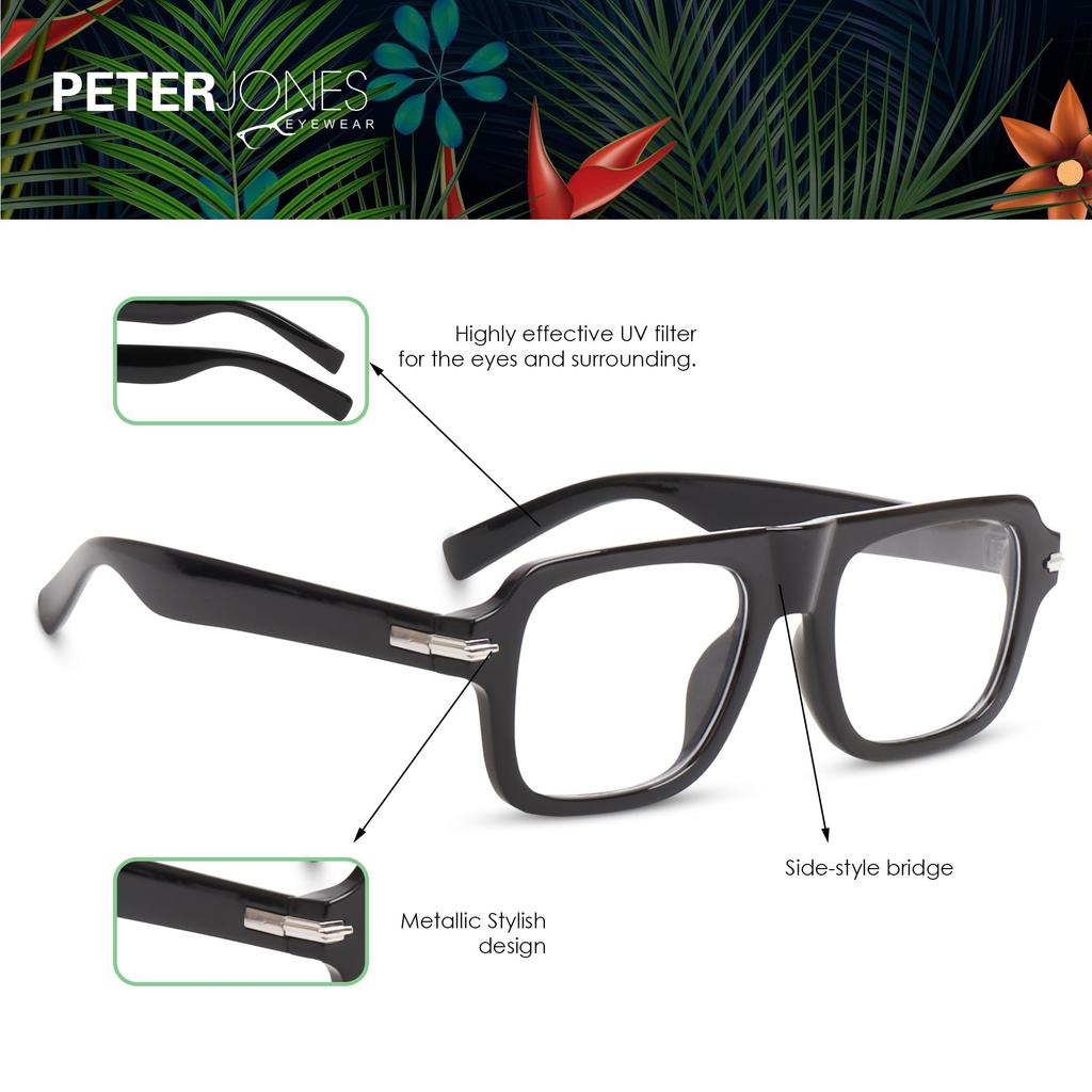 Peter Jones Square Unisex Large Blue Light Blocking Computer/Gaming Glasses | UV Protected Premium Frame (Model 3754F, Size Large, 52-20-145 MM)