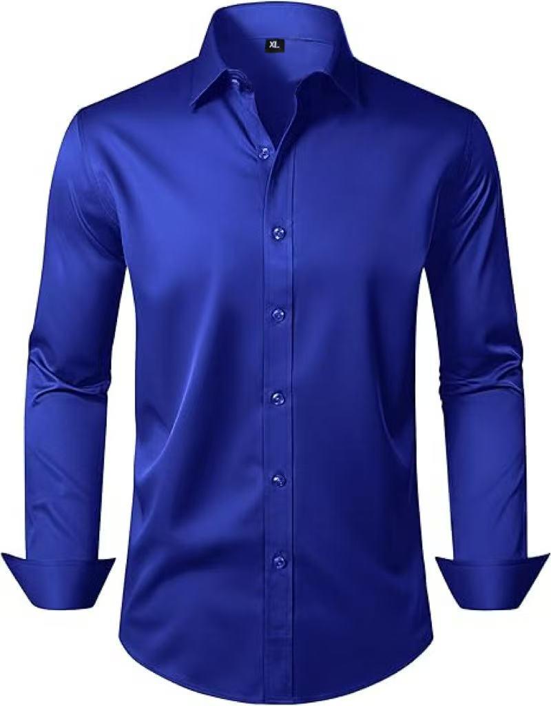 Men's Long Sleeve Non-Iron Stretch Formal Shirt - Solid Color