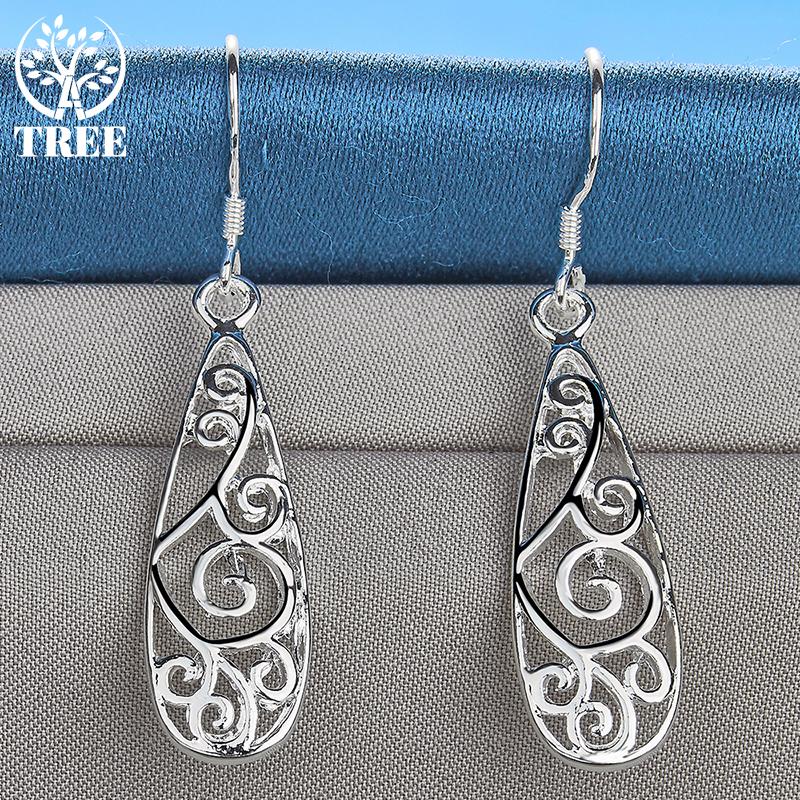 925 Sterling Silver Retro Geometric Drop Earring Jewelry
