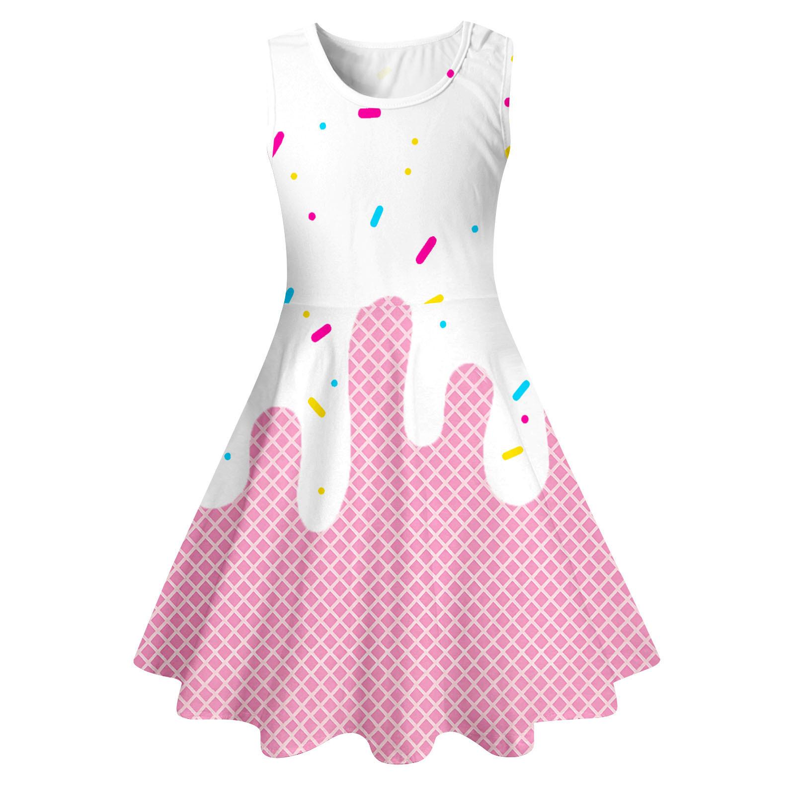 

Модное милое платье без рукавов с принтом в горошек и мороженым для девочек XL розовый