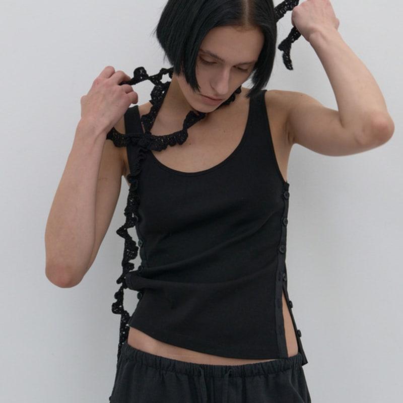 NOTHINGEVERYTHING HANDCRAFTED RUFFLE SCARF in BLACK