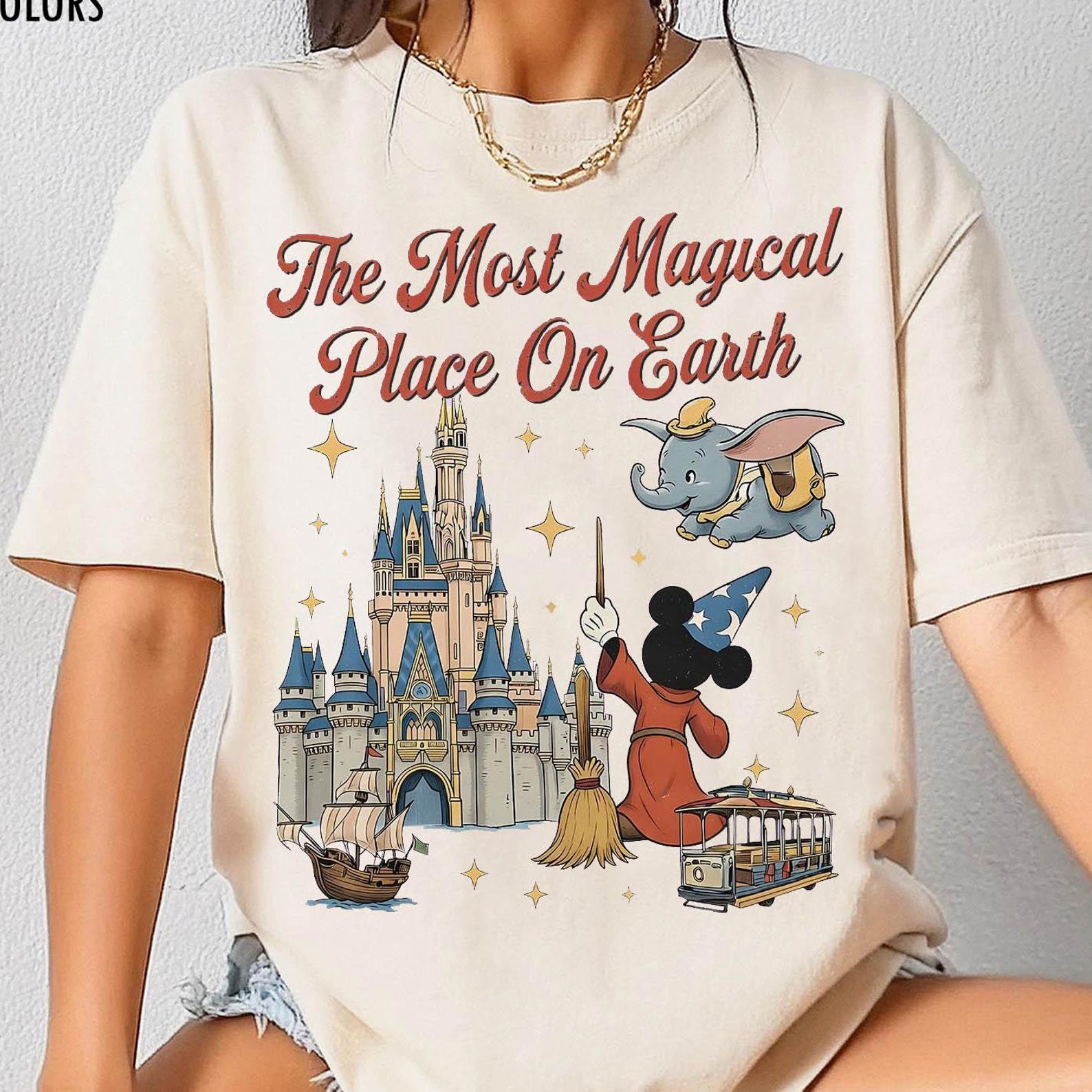 Retro Fantasia Sorcerer Mickey Shirt, Comfort Colors The Most Magical Place on Earth Tee, Magic Kingdom Family Matching, Disneyworld Trip 4XL