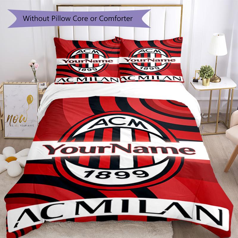 Ac Milan Personalizza il tuo nome Set Biancheria da Letto Copripiumino Traspirante con Federe Decorazione per la Casa Regalo di Compleanno