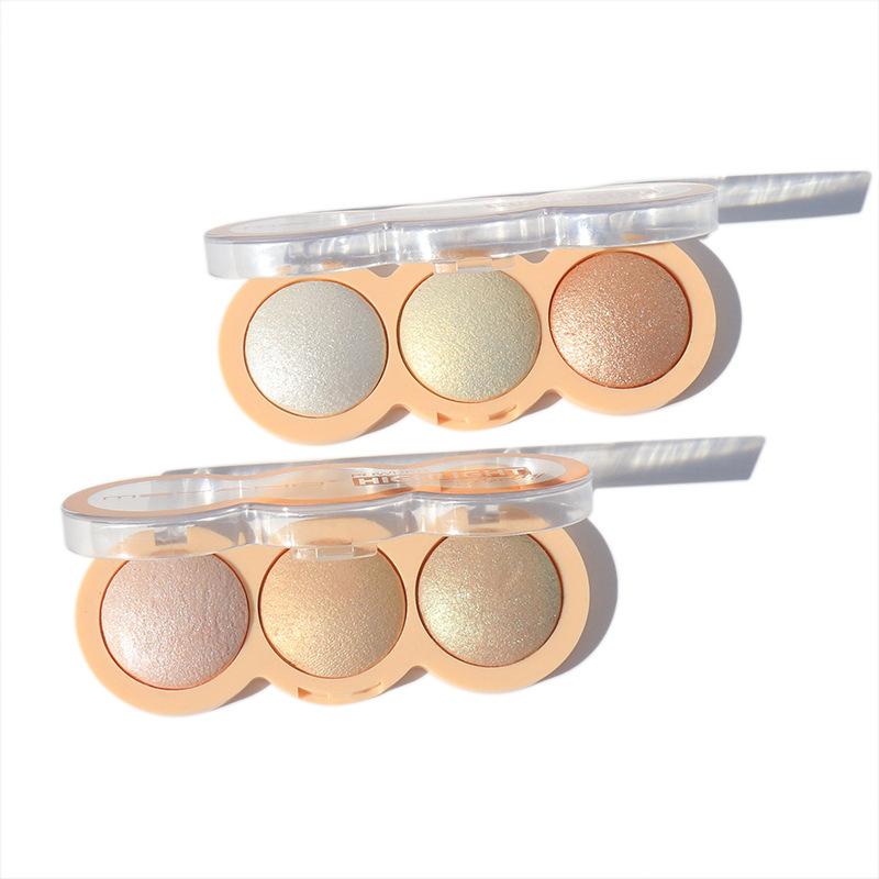 Palette Occhi Dolci Ombretto Cipria Correttore Fard Tutto-in-Uno 3 Colori Palette Illuminante Cipria Cotta Forniture per il Trucco