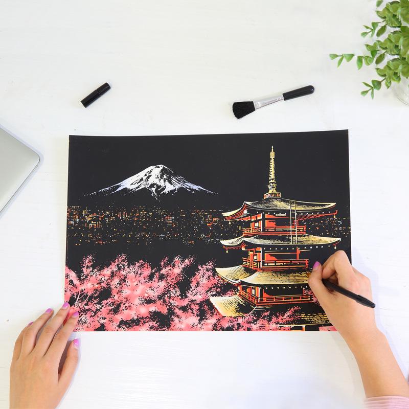 Colorful Cityscape Night View DIY Scratch Art: Relaxing Handmade Birthday Gift