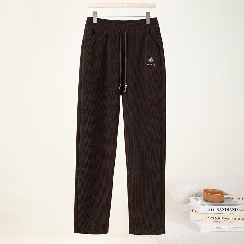 

Fleece-Lined Woolen Trousers for Women, Embroidered Casual Pants for Middle-Aged and Elderly Ladies 4XL темный кофе