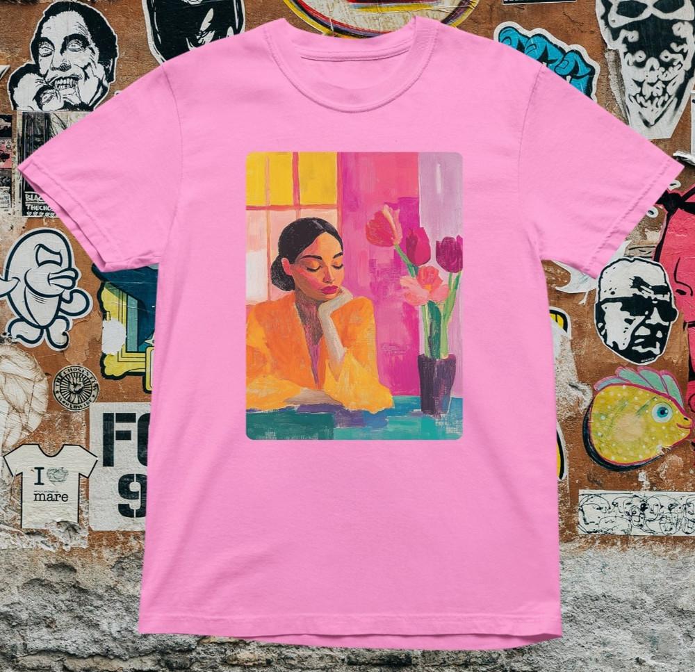Woman With Flowers T Shirt – Modern Abstract Art Tee – Colourful Feminine Aesthe Unisex T-Shirt S