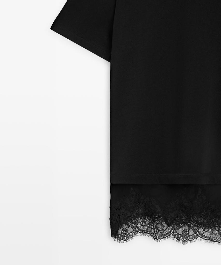 Masimodutti Lace Detail Short Sleeve T-Shirt