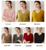 Women's V-Neck Solid Color Cashmere Sweater - Loose Fit, Soft Knit Pullover for Autumn/Winter