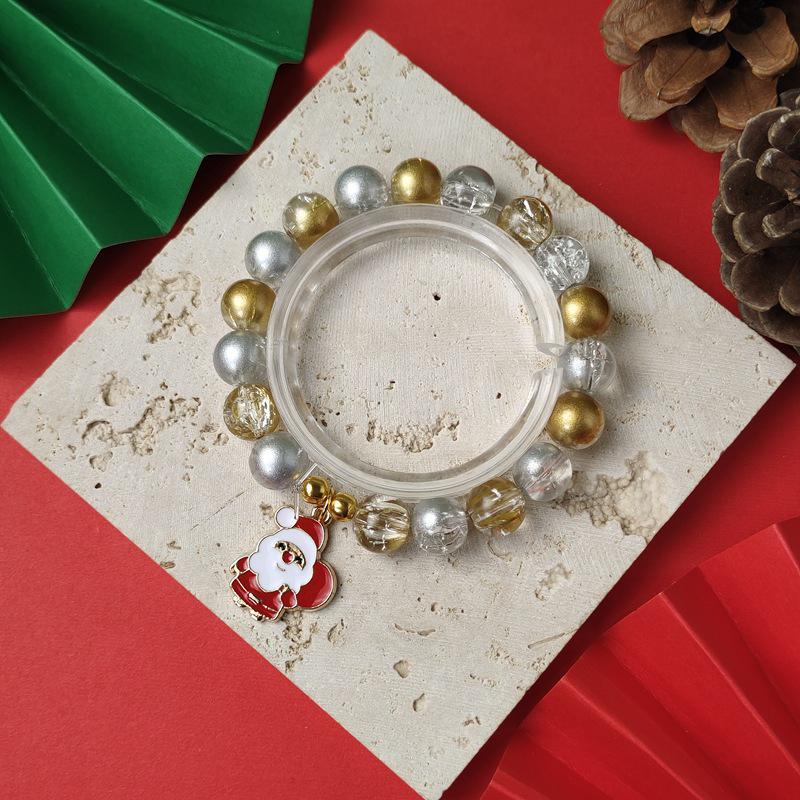 Christmas Diamond Santa & Snowflake Glass Bracelet: Stylish & Versatile Holiday Accessory.