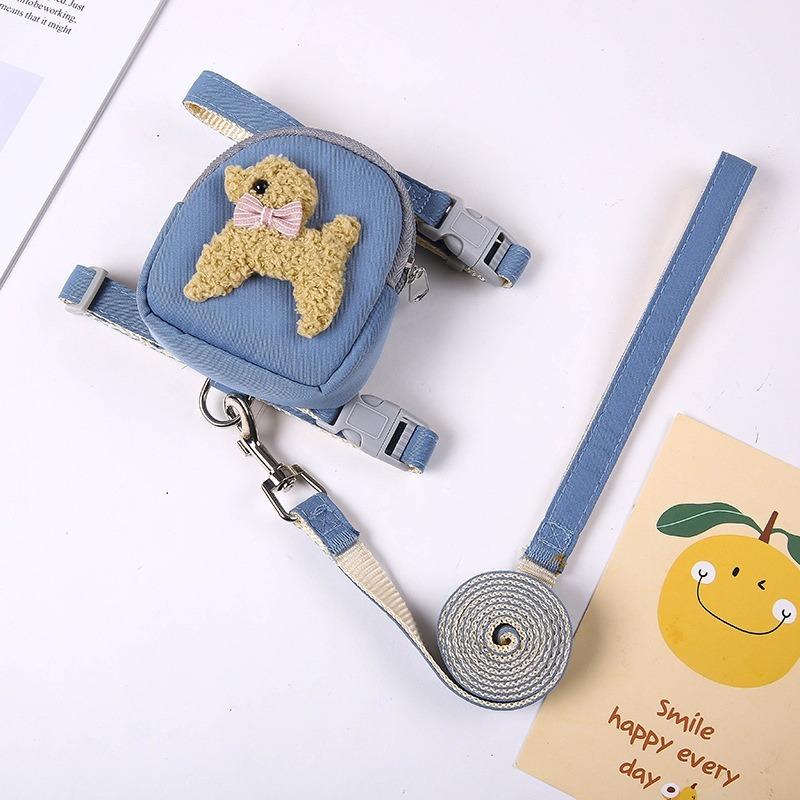 Pet Backpack Harness with Leash, Cute Snack Bag Chest Strap for Small Medium Dogs Cats, Adjustable Walking Dog Rope
