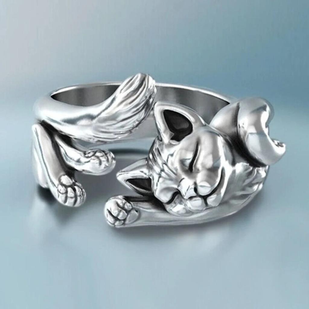 New kitten open ring, lazy cat ring, fashionable women's jewelry.