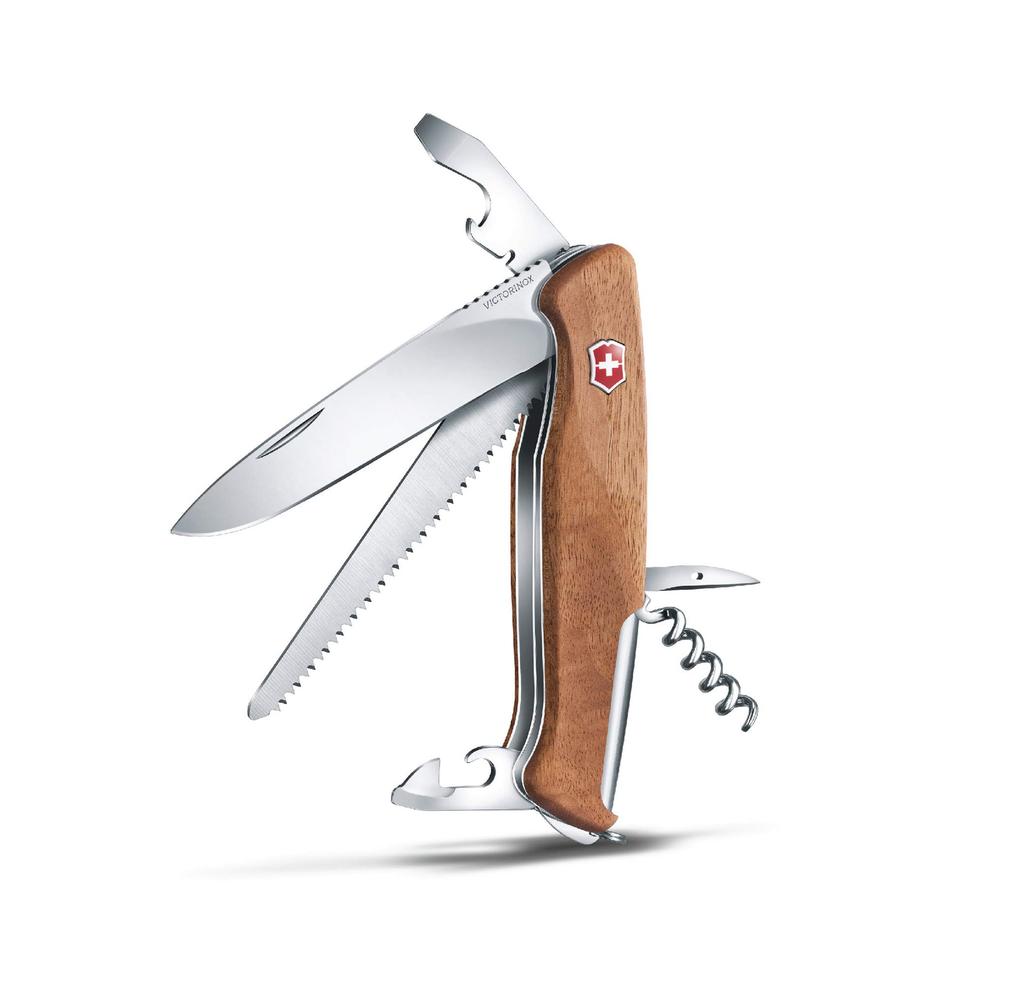 Victorinox Ranger Wood 55 Multifunkční nůž Outdoor Velká čepel s pojistkou Otvírák na láhve Švýcarský multifunkční nástroj s 10 funkcemi Kompaktní Snadno