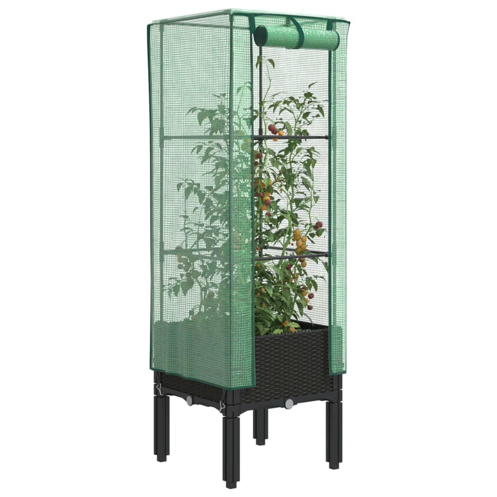 Vidaxl Raised Planter with Greenhouse, Rattan Look, 40X40X140 Cm