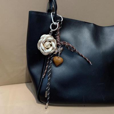 Handmade Camellia Flowers Heart Handbag Pendant Simple Tassels Backpack Hanging Bag Accessory