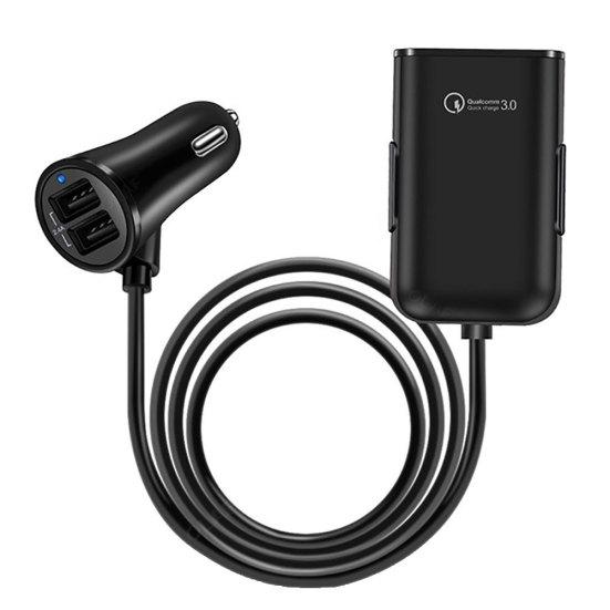 

4 USB Ports Fast Charging QC3.0 Car Charger Power Adapter with Extension Cable чорний