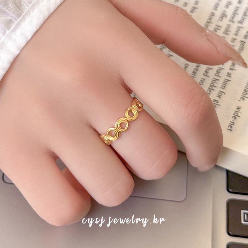 Cui Yan S925 Sterling Silver Korean Style Adjustable Round Ring - Women's Trendy Simple Fashion for Index Finger.