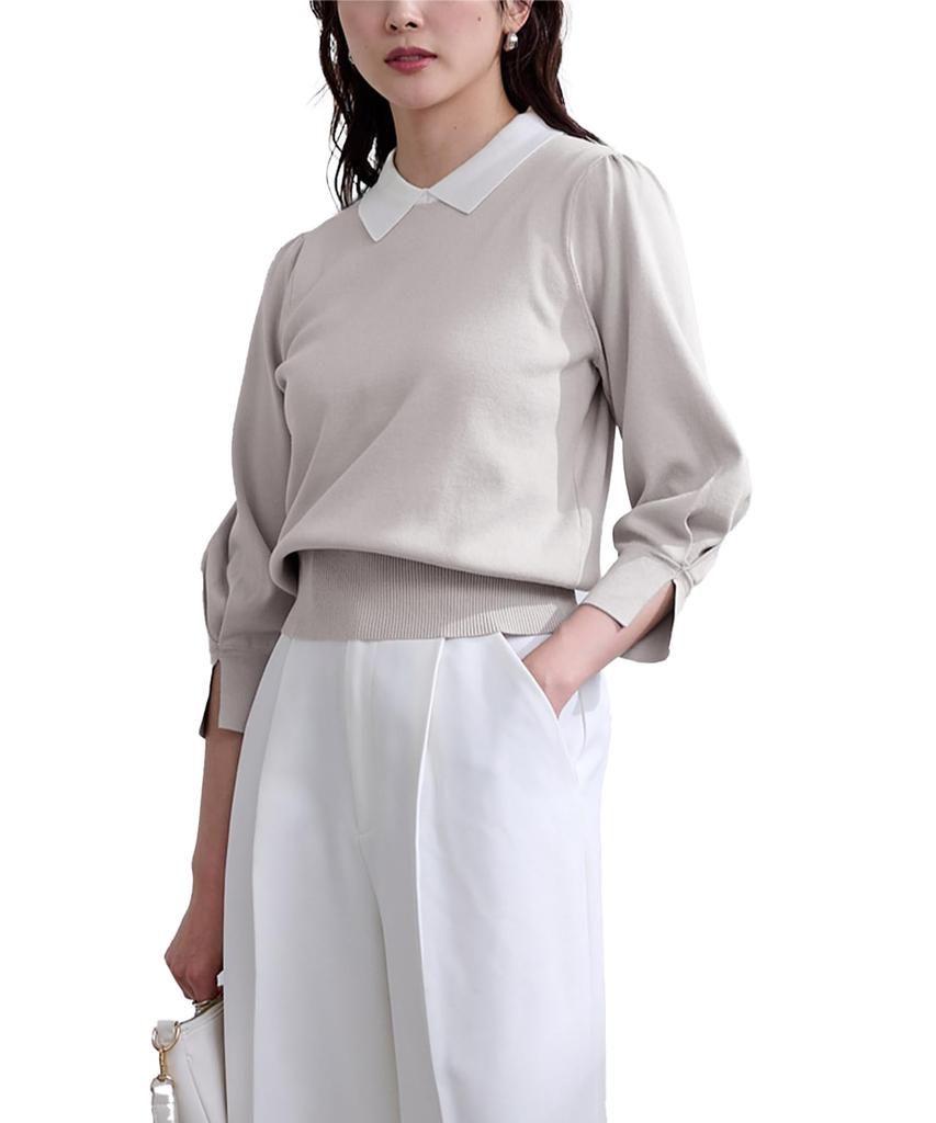 Yours BFXU1764 Collared Puff Sleeve Size Gray Women's Knit, M,